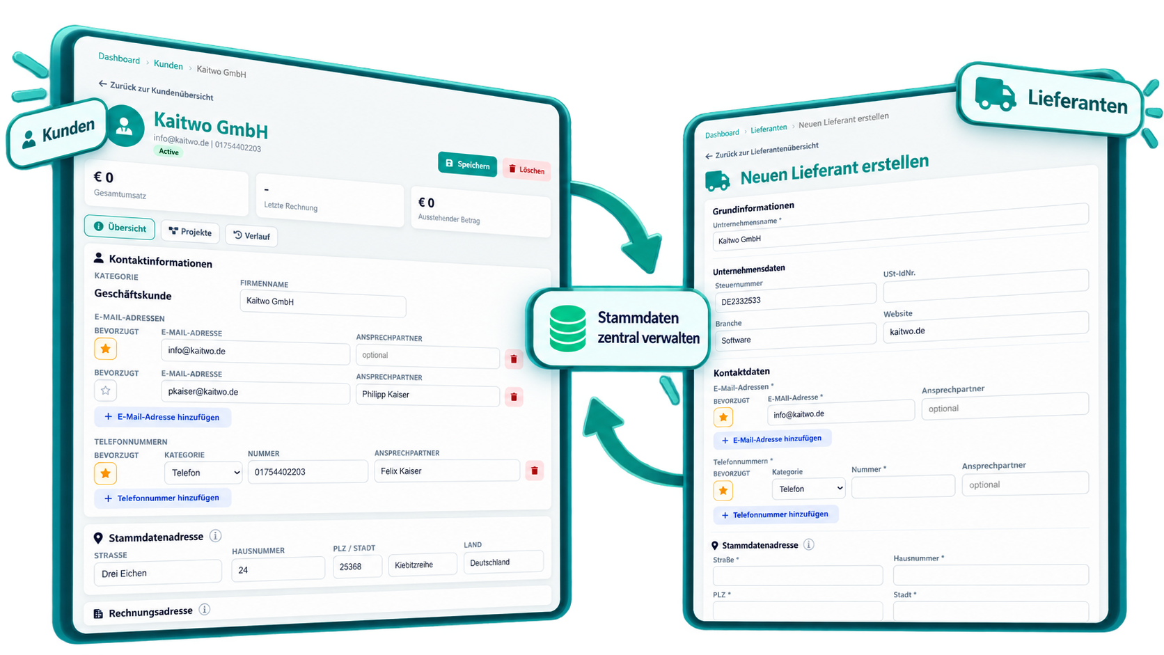 Kundenverwaltung in Optimo mit Kundenliste und Kontaktdaten